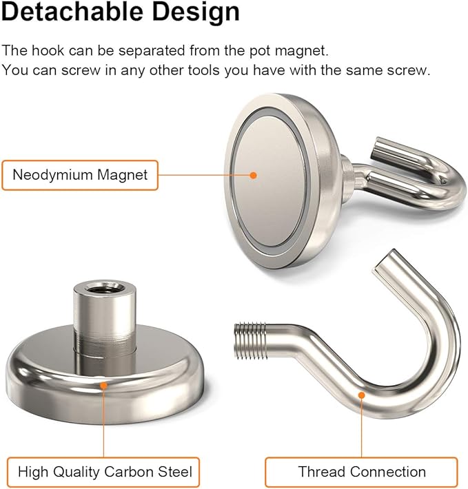 Magnetic Hooks Heavy Duty, 110 lbs Strong Magnet Hooks for Hanging, Magnet with Hook for Cruise, Refrigerator, Pack of 6