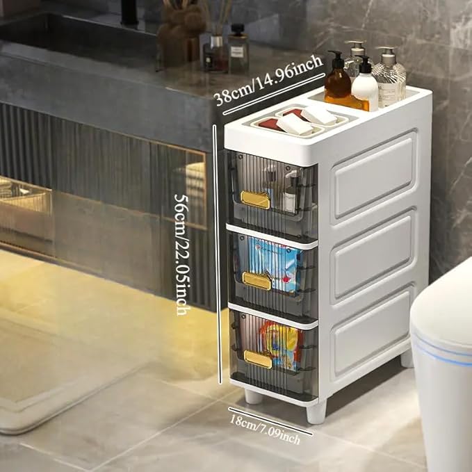 Slim Storage Cabinet with Drawers - Durable Waterproof PP Organizer for Bathroom/Kitchen/Health - Small Spaces, Snacks, Display & Retail