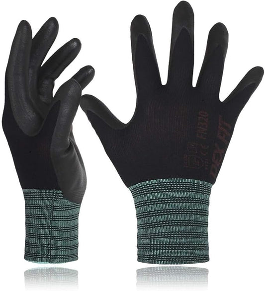 DEX FIT Nylon Work Gloves FN320, 3D Comfort Fit, Power Grip, Lightweight & Breathable, Touchscreen, Gardening, Yard Work, Warehouse, Delivery Driver Gloves; Black 8 (M)