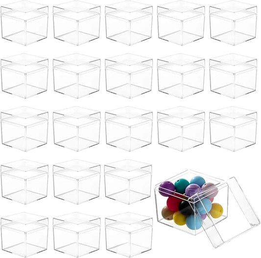 50 Pcs Clear Acrylic Boxes 2X2X2 with Lids, Square Mini Display Cases, Stackable Containers for Favors, Jewelry, and Treats