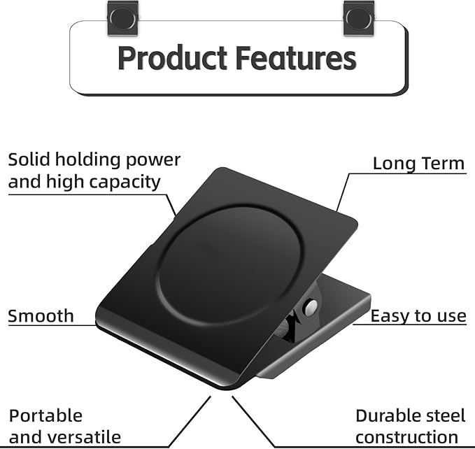 Grtard Strong Magnetic Clips, 2.2 Inch Extra Large Magnetic Clips Heavy Duty, 8Pack Magnet Clip for Fridge, Clip Magnets for Refrigerator, Whiteboard, Classroom, Kitchen, Office Organizer (Black)