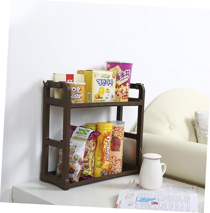 1Pc Multi Functional Plastic Storage Rack Elegant Kitchen and Bathroom Organizer Space Saving Draining Shelf for Seasoning and Essentials Coffee Color Minimalist Design