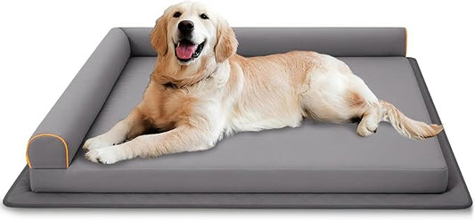 Dog Beds Large Size Dog, Waterproof Dog Bed with Anti-Slip Mat Washable, Memory Foam Orthopedic Pet Bed Chew Proof Pet Couch (Grey)
