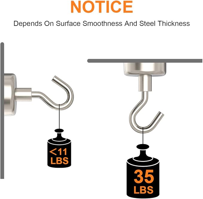 Magnetic Hooks Heavy Duty, 35 lbs Magnets with Hooks for Hanging, Magnet Hooks for Cruise, Grill, Fridge, Kitchen Pack of 12