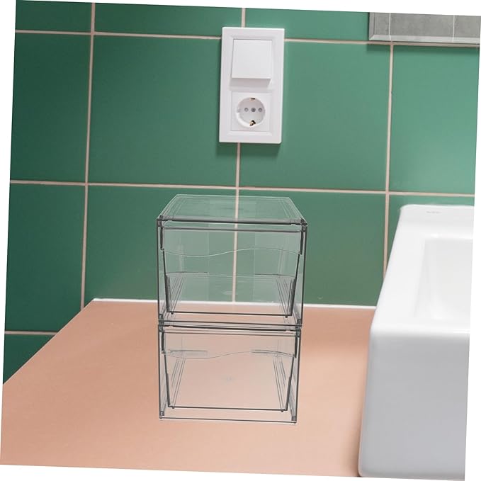 2pcs Acrylic Cosmetic Storage Box Removable Stackable Makeup Organizer for Bathroom Vanity and Desk Design for Efficient Organization