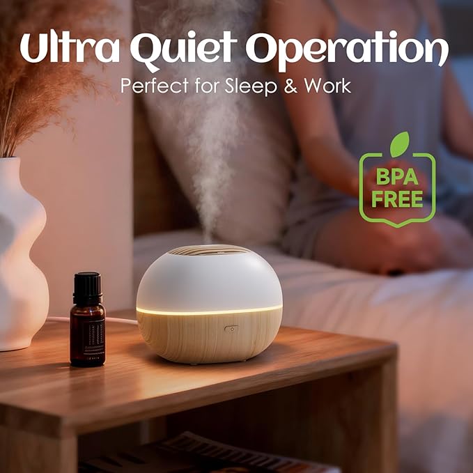 100ml Mini Essential Oil Diffuser, Portable Aromatherapy Diffuser with Warm Light, One-Button Control, Auto Shut-Off, Quiet Ultrasonic Mist for Home, Travel, Yoga, Meditation (Wood Paint)