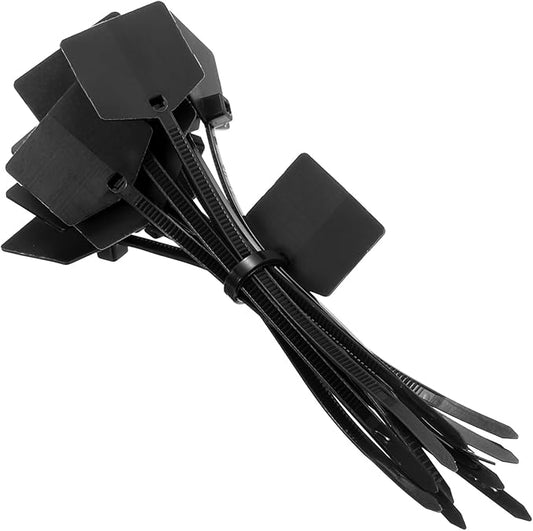 MECCANIXITY 100Pcs 4.7 Inch Waterproof Shipping Tags 0.12" Nylon Writable Hanging Tags Self Locking Labels Zip Tie Wraps for Indoor and Outdoor, Black