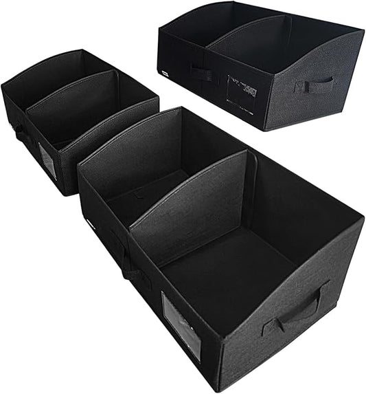 3 Packs Closet Storage Bins - Trapezoid Large Storage Box - Foldable Fabric Baskets for Organizing Clothes - Baby Toiletry, Toys, Towel, DVD, Book (Black, 20 x 11.2 x 8.3 inches)