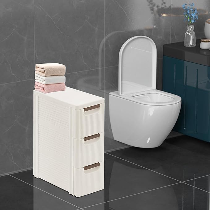 Narrow Storage Cabinet with Drawers, Rolling Storage Cart Organizer with 3 Drawers, Plastic Dresser, Mobile Utility Cart on Wheels for Bathroom Kitchen Bedroom Office Classroom (3-Drawers)
