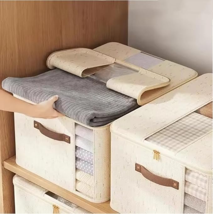 3PCS Storage Bins, Foldable Storage Baskets Lid Clear Window for Organizing Toys, Books, Shelves, Closet, Large Storage Box with Rope Handles, Sturdy Organizer Bins (Large)