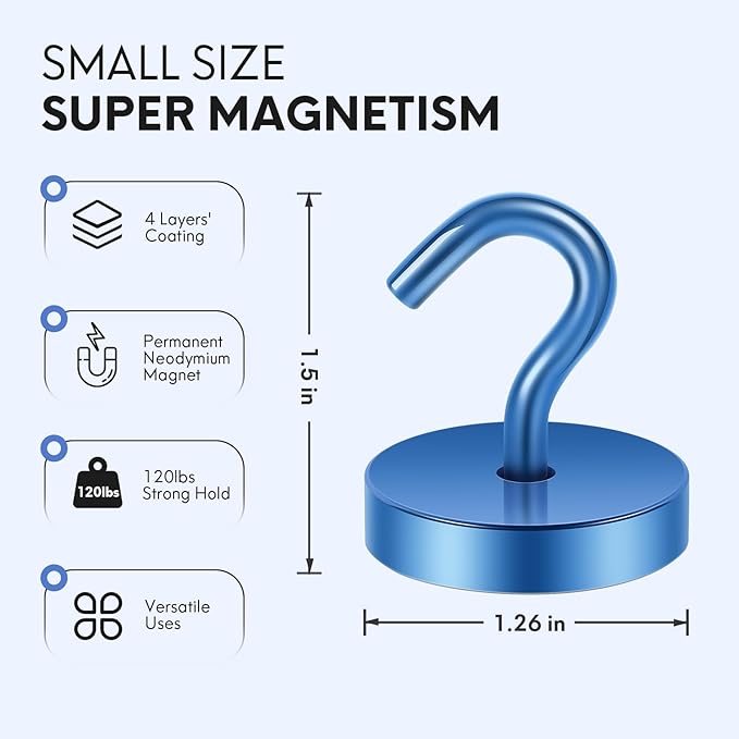Neosmuk Magnetic Hooks, Cruise Ship Essentials, 120lb+ Heavy Duty Magnetic Hooks for Cruise Cabins, Refrigerator, Grill, Hanging, and Travel | Extra Strong Must-Haves Magnet Hook,Navyblue