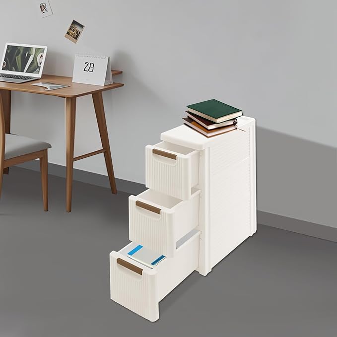 Narrow Storage Cabinet with Drawers, Rolling Storage Cart Organizer with 3 Drawers, Plastic Dresser, Mobile Utility Cart on Wheels for Bathroom Kitchen Bedroom Office Classroom (3-Drawers)