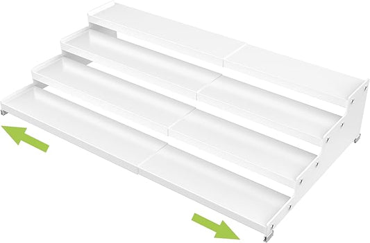 Expandable 4-Tier Step Spice Rack Organizer for Kitchen Cabinet Modern Design and Non Skid Space Saving Storage Shelf for Countertop Cabinets Pantry(1Pack/White)