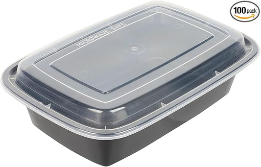 Restaurantware-Asporto 38 Ounce Take Out Containers, 100 Food Containers With Lids - Microwavable, Disposable, Black Plastic To Go Boxes For Food, No BPA, For Take Out And Delivery