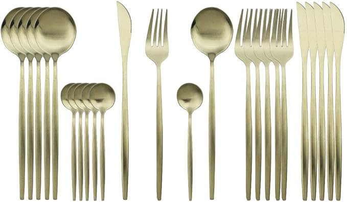 JASHII Matte Silverware Set, 24-Piece Stainless Steel Flatware Cutlery Set for 6, Ideal for Home Wedding Festival Party, Dishwasher Safe (Matte Champagne Gold)