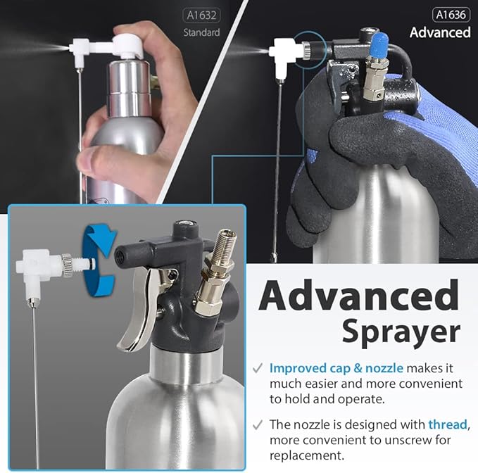 FIRSTINFO Patented Max. Pressure 110psi / 650ml Stainless Steel Canister Refillable Aerosol Spray Can w/Storage Holder