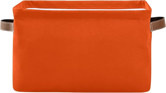 Storage Basket Plain Orange Solid Color Storage Bin Cube with Handles Foldable Storage Baskets for Shelves Living Room Home Decor 2PCS