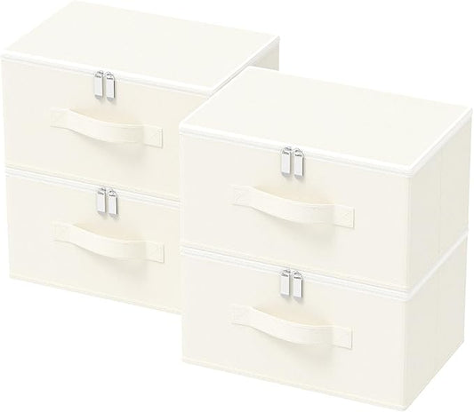 Storage Bins with Zipper, Cube Organizer Basket with Lid, Collapsible Stackable Closet Boxes, for Home and Bedroom, 4 Pack, Beige, 11.8 x 7.9 x 6.3 In, XSNY16BES-4