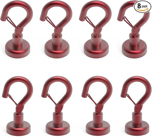Ant Mag Magnetic Hooks Heavy Duty with Snap 22lbs Strong Red Magnet Hooks Great Hanging for Refrigerator, Cruise Cabin, Grill, Wreath,Kitchen,Office 8 Pack