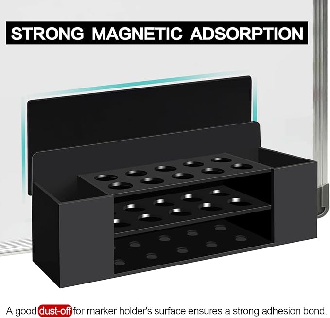 Acrylic Magnetic Dry Erase Marker Holder, 10 Slots Black Magnetic Marker Pen Holder, Magnet Storage for Whiteboard Office, School, Home, Pen, Eraser, Cleaner Not Included, 2PCS
