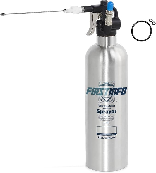 FIRSTINFO A1636 Patented Max. Pressure 110 psi / 650ml Stainless Steel Canister Aerosol Refillable Fluid Spray Can/Pneumatic Compressed Air Sprayer