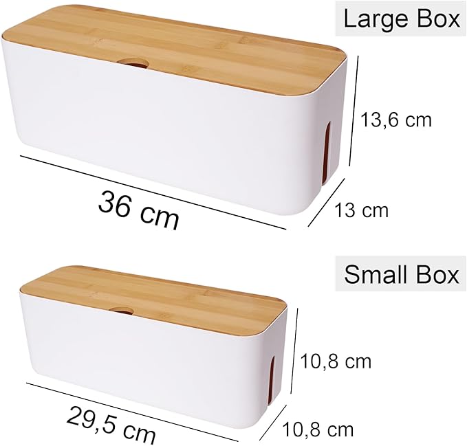 Changsuo Cable Management Box Set Cable Organizer Boxes for Extension Cord Power Stripe Surge Protector Wire Management Organizer Cover Hider for Desk Home Office Kitchen (Small & Large White)