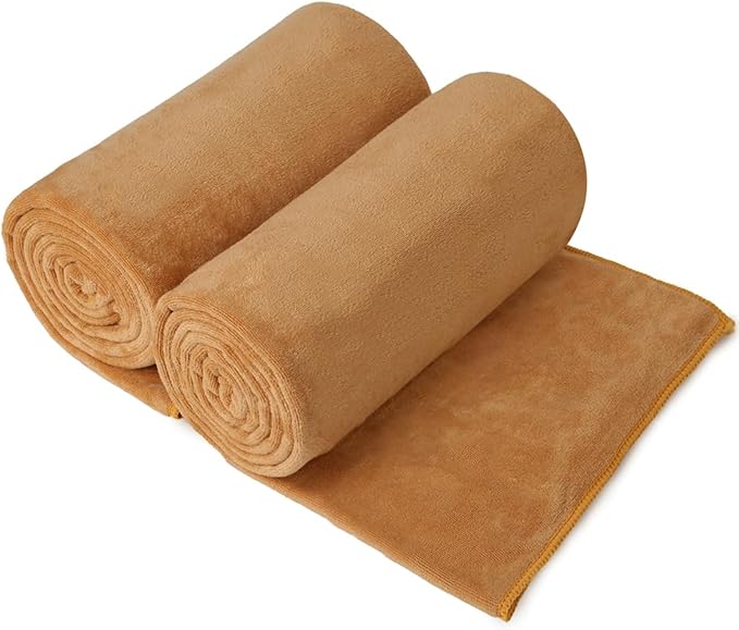 Large Microfiber Bath Towels Set of 2, 30" x 60", Oversized, Soft, Super Absorbent Fast Drying for Shower, Swimming, Sauna, Pool, Beach, Sport, Fitness, Yoga, Beige