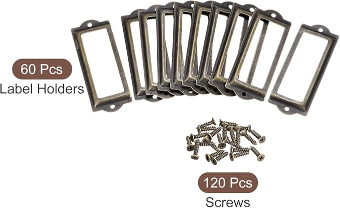 uxcell Metal Label Holders, 82x30mm 60pcs File Name Card Tag Label Holder Frame for Office Library Drawer Cabinet Shelves, Bronze Tone