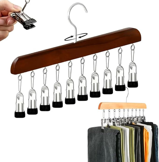 Closet Organizer with 10 Clips - Space Saving Hanging Closet Organizer, 2026 Upgraded Legging Hangers for Closet, 360° Rotating Metal Clips with Silicone Lining for Clothes (Vintage, 1PC)