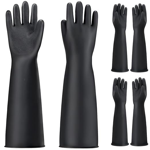 Thick Chemical Resistant Rubber Gloves, 3 Pairs 22" Black Safety Work Gloves, Waterproof Cleaning Protective Heavy Duty Gloves, Acid/Alkali/Oil Resistant Gloves with Non-Slip Diamond Grip