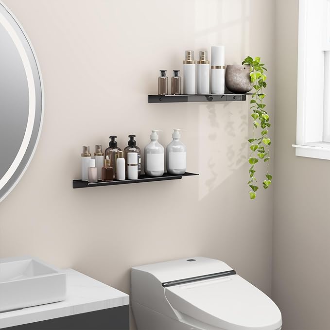 Danpoo Black Floating Shelves for Wall Storage, Metal Wall Shelves for Living Room, Bathroom, Kitchen, 20" Long Display Shelves for Collectibles(2 PCS)