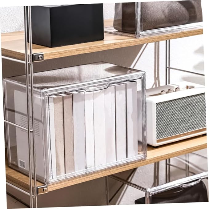GLEAVI Transparent Bedroom Books Container Stackable Acrylic Sundries Storage Box for Organizing Books Stationery and Classroom Supplies Home and Office Use