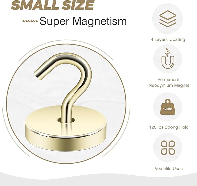 Neosmuk Magnetic Hooks, Cruise Ship Essentials, 120lb Heavy Duty Magnetic Hooks for Cruise Cabins, Refrigerator, Grill, Hanging, and Travel | Extra Strong Must-Haves Magnet Hook,Silver