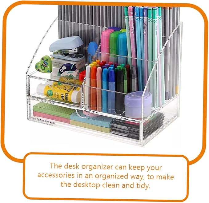 DECHOUS Desktop Acrylic Organizer with Drawer Transparent Multi-compartment Storage Case for Office Supplies Makeup and Items for Use