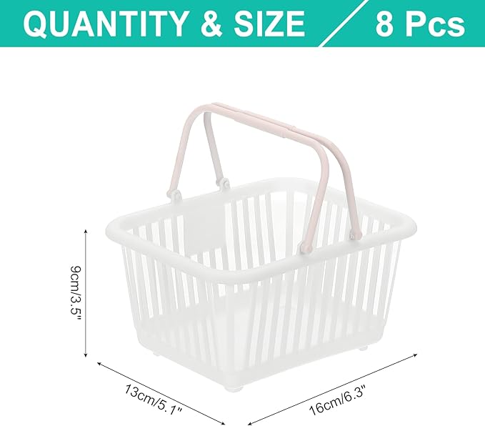 PATIKIL 8PCS Small Plastic Basket,Mini Storage Basket Grocery Tiny Shopping Baskets with Handle Organizer Filtered Water for Organizing Toys Fruits Veggies Snacks, White