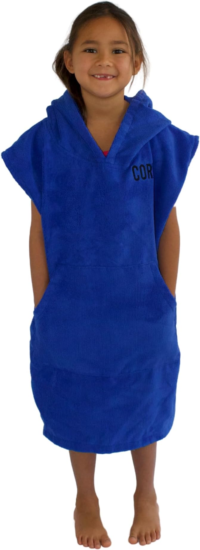 COR Surf Poncho Changing Towel Robe with Hood and Front Pocket for Kids, Doubles Up As Beach Towel and Blanket, Made of Quick Dry Microfiber, Fits Ages 3-8 Years Old (Dark Blue, one Size fits Most)