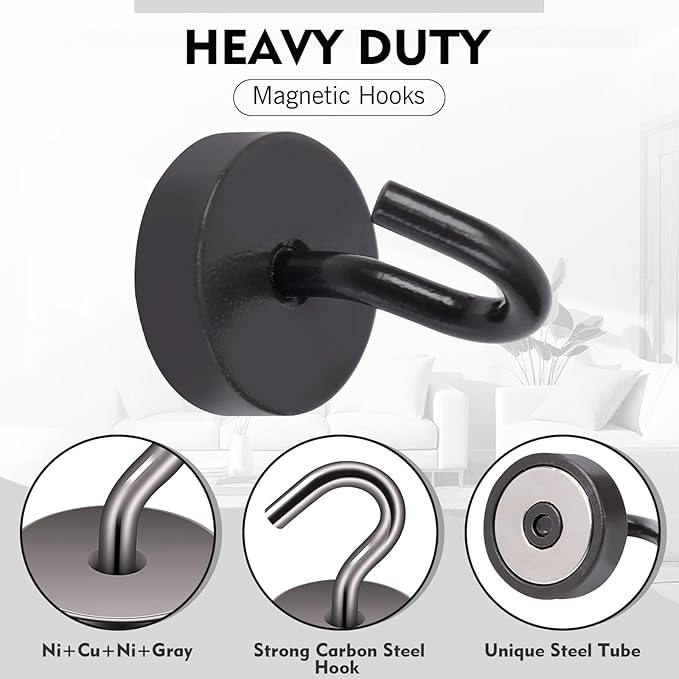Neosmuk Magnetic Hooks, Cruise Ship Essentials, 4lb+ Heavy Duty Magnetic Hooks for Cruise Cabins, Refrigerator, Grill, Hanging, and Travel | Extra Strong Must-Haves Magnet Hook,Grey,Pack of 4