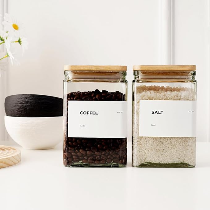APT 1101 27 oz Glass Storage Jars with Bamboo Lid, set of 6, glass canisters with airtight lids, Clear jars with lids for Cookie, Candy, Tea, Coffee Bean and Rice (White)