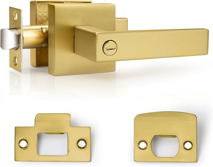 Probrico Gold Privacy Door Handle Lockset Heavy Duty Interior Door Lever for Bedroom Reversible Keyless Handleset Door Knob 1 Pack