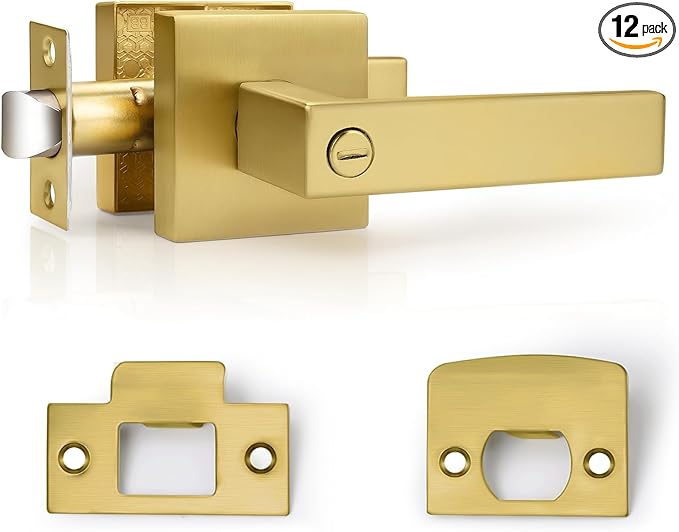 Probrico Gold Privacy Door Handle Lockset Heavy Duty Interior Door Lever for Bedroom Reversible Keyless Handleset Door Knob 12 Pack