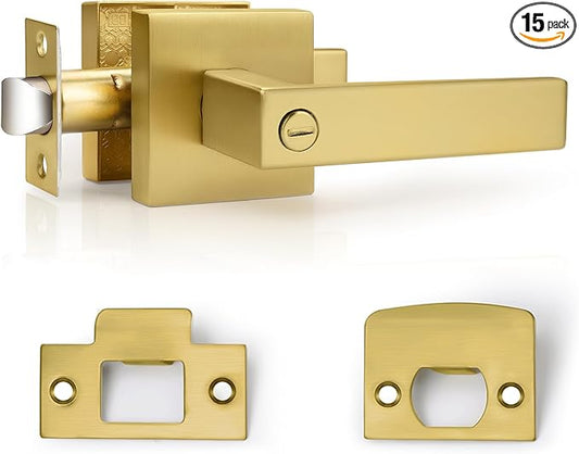 Probrico Gold Privacy Door Handle Lockset Heavy Duty Interior Door Lever for Bedroom Reversible Keyless Handleset Door Knob 15 Pack