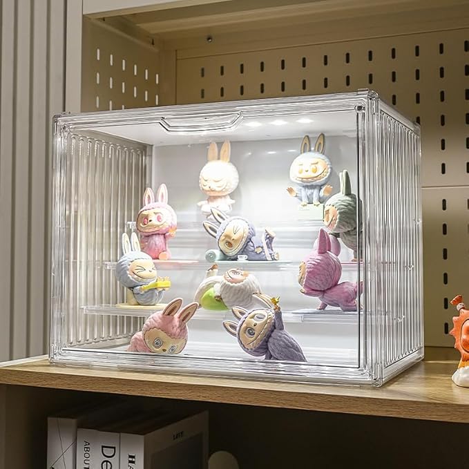 4 Tiers Clear Display Case for Figures with Lights, Acrylic Storage Organizers Box with Magnetic Door, Large Dustproof Showcase for Collectibles Action Figure