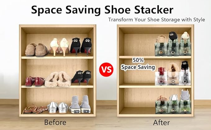Yes!Fresh Shoe Slots Organizer, Boutique Display Style Shoe Stacker for A Pair of Shoes, Separable Shoe Rack for Closet Organization, 3 Adjustable Narrow Shoe Rack (Clear, 12 Pack)