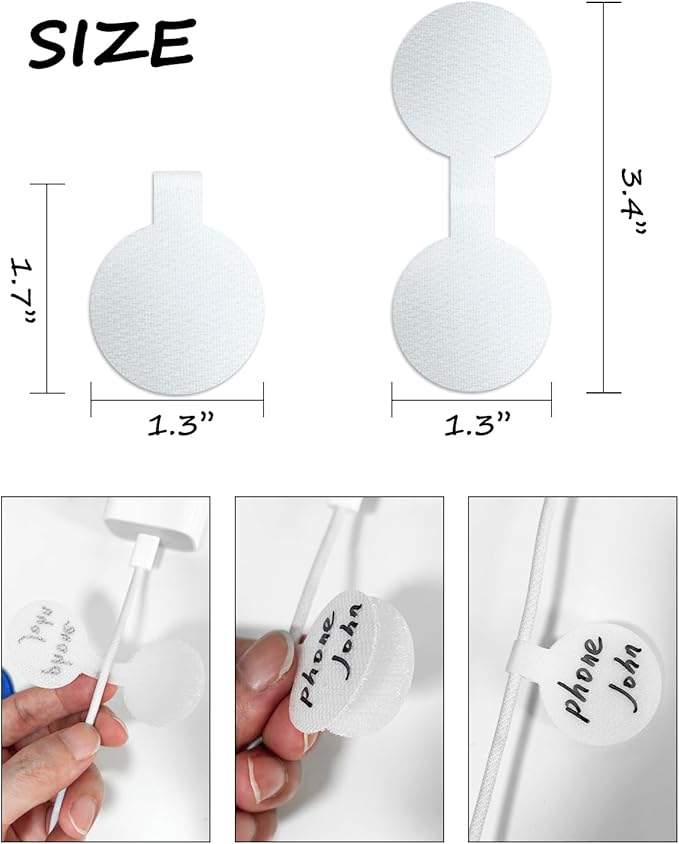 32 Pcs Write On Wire Labels - White, 1.3'' Diameter for Cable Management