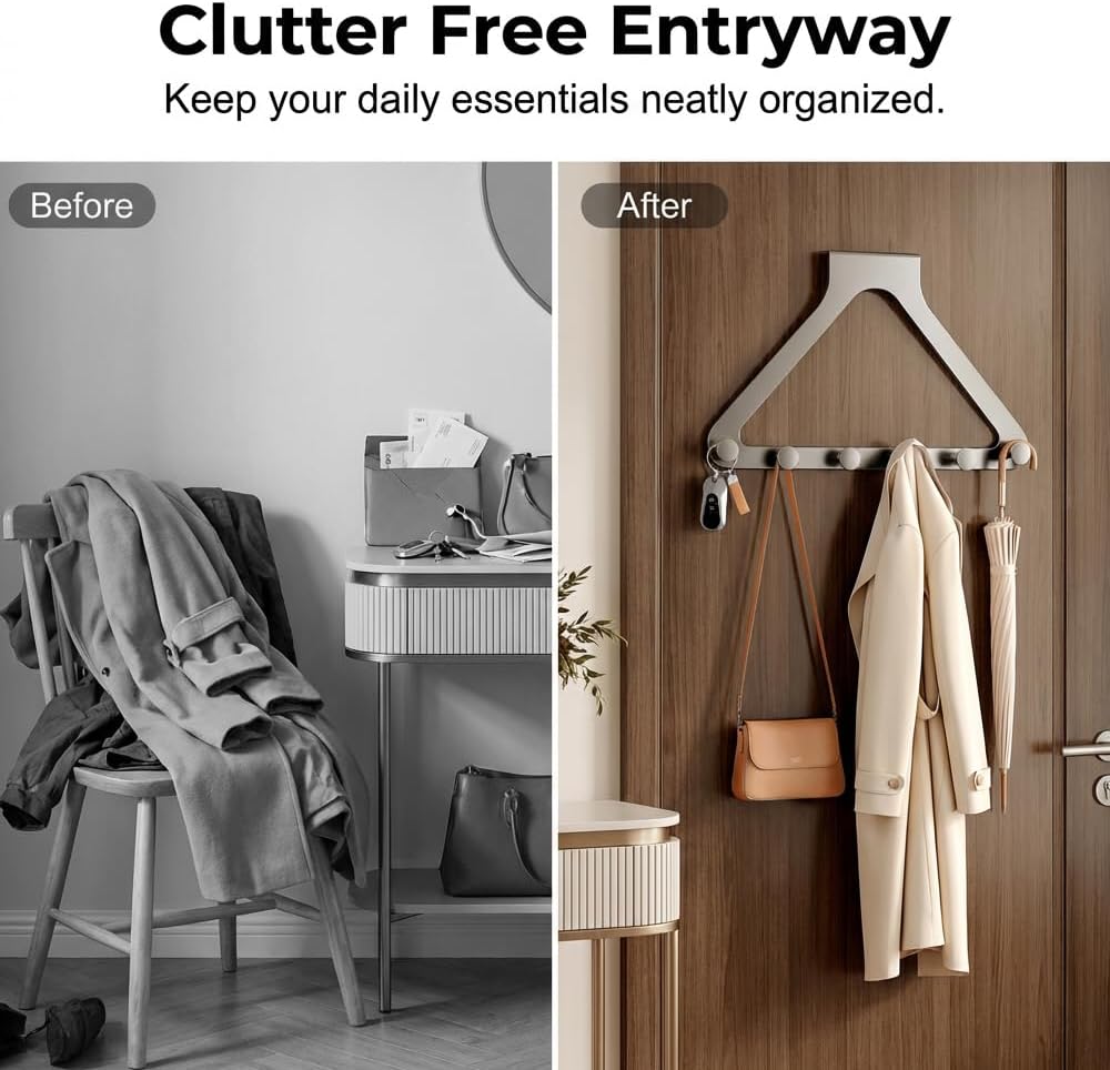 Over-Door Hook Rack — No-Drill 6-Hook Organizer for Bedroom, Bathroom & Entryway | Nestify