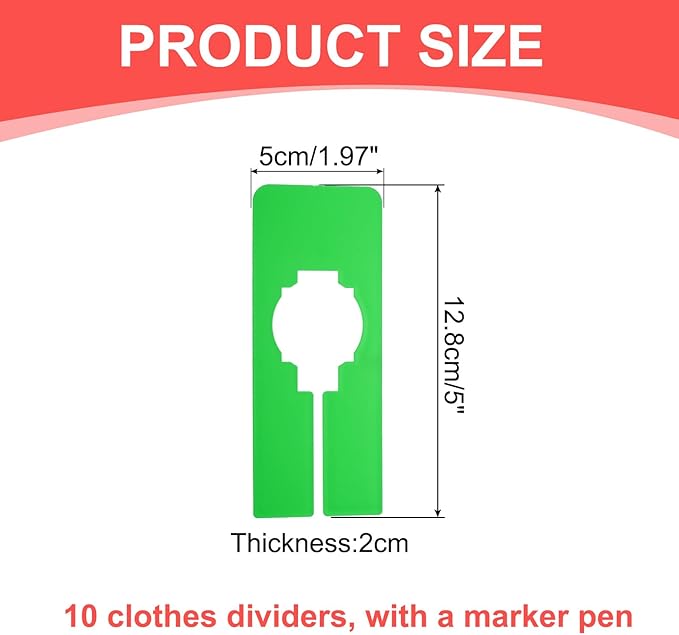 uxcell Clothes Dividers,10 Pack Rectangle Closet Rack Dividers Clothing Rack Size Dividers Blank Labels with Marker Pen Writable & Reusable for Hanging Clothes Sorting Size, Green