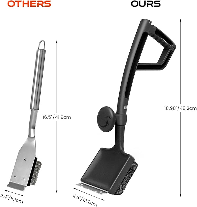 4-in-1 Bristle-Free Grill Brush — 18.8" Steam Grill Cleaner with Replaceable Head, Scraper & Bottle Opener, Long Non-Slip Heat-Resistant Handle