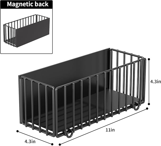 2 Pack Heavy-Duty Magnetic Basket for Fridge, 10lbs Capacity, Foldable Organizer Basket with 4.3" Enhanced Height for Large Bottles or Heavy Items, Spices, Kitchen(2 Pack)