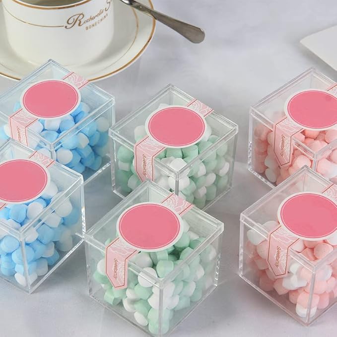 KissYou Acrylic Box Clear Candy Boxes with Lid Storage Box Transparen Square Cube Easter Party Supplies Decorative Box