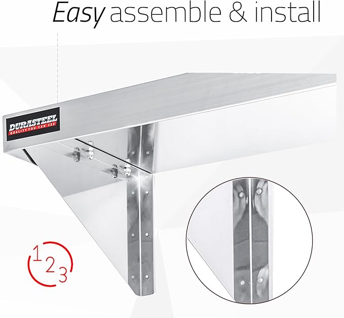 DuraSteel Stainless Steel Wall Mount Shelf 24" Wide x 14" Deep Commercial Grade - NSF Certified - Good for Restaurant, Bar, Home, Kitchen, Laundry, Garage and Utility Room
